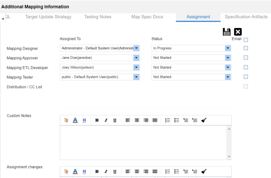 Assigning Mapping Specifications to Users