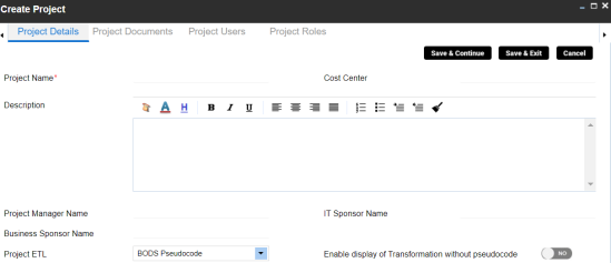 Creating Project Window