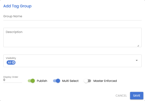 Add Tag Group Screen for tag group creation