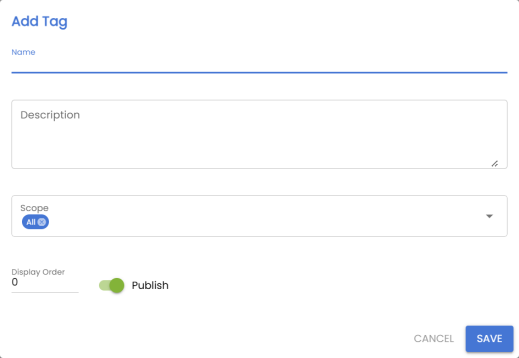 Add Tag Screen appearing on clicking the Add Tag button