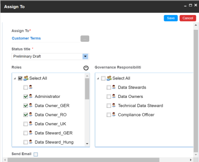 Assign to Page Reappears Business Glossary