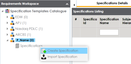 Create Specifications