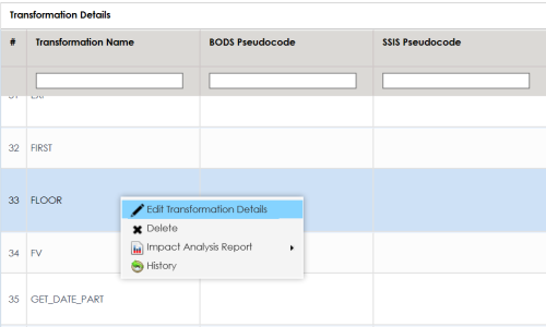 Editing Transformation Details