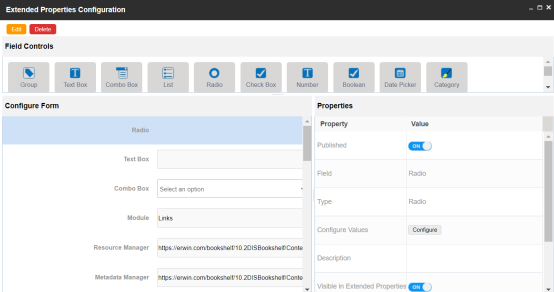 Extended Properties Configuration Page