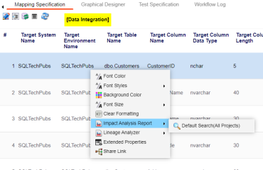 Impact Analysis Right Click Mapping