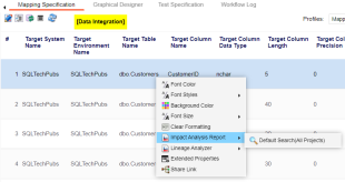 Impact Analysis Right Click Table Mapping