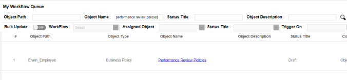 My Workflow Queue Page Business Policy