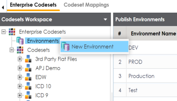 New Publish Environment Codesets