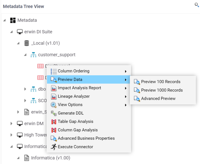 Previewing Table Database