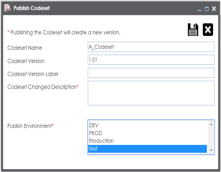 Publish Codeset Window