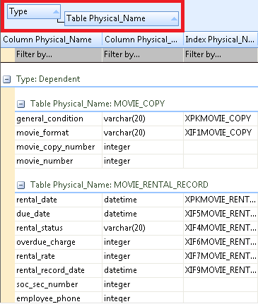 Illustrating grouping columns in Report Designer